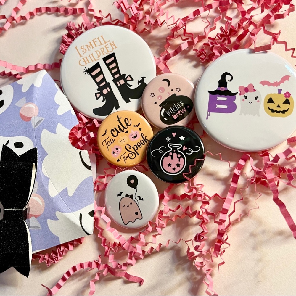 Cute Halloween Pins, 1.25” and 2.25”